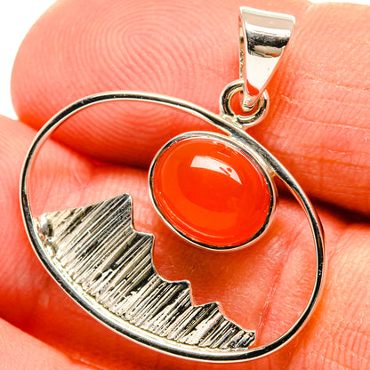 925 sterling silver pendant with orange oval carnelian and city skyline cutout