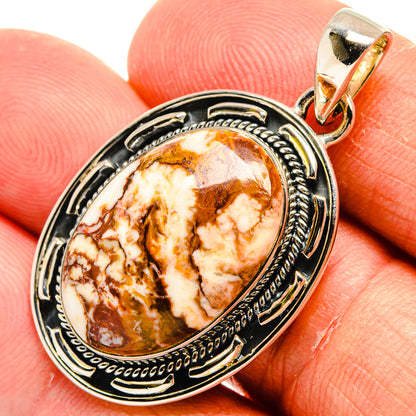 925 sterling silver oval wild horse jasper pendant close-up with engraved bail