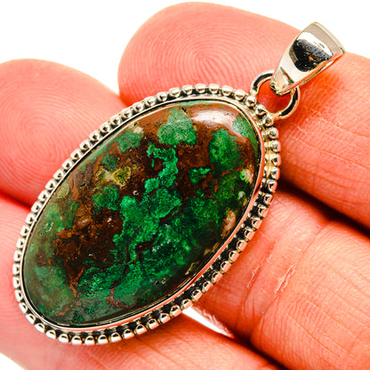 925 sterling silver chrysocolla pendant, teardrop cabochon with green-blue stone