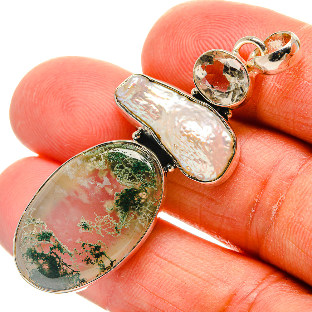 Green Moss Agate Pendants handcrafted by Ana Silver Co - PD25148
