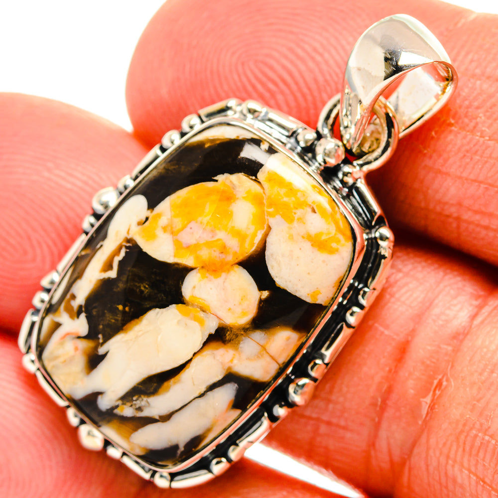 Sterling silver oval jasper pendant charm with stone cabochon on bail loop