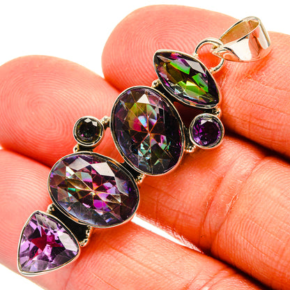 Sterling silver gemstone pendant with multicolor faceted stones and amethyst accents