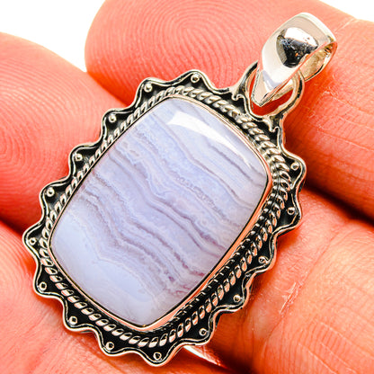 Blue Lace Agate Pendants handcrafted by Ana Silver Co - PD25439