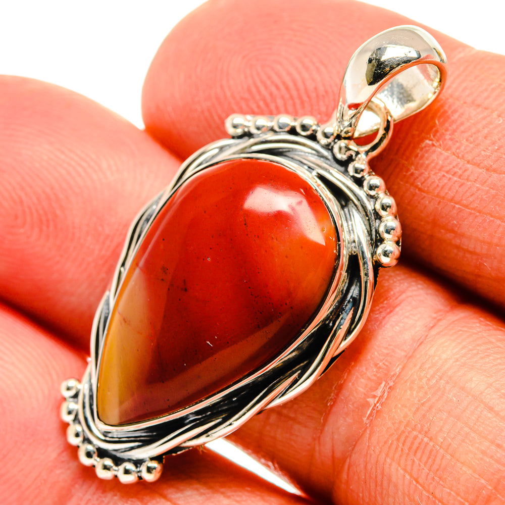 Mookaite pendant with teardrop orange-red cabochon in 925 sterling silver bezel