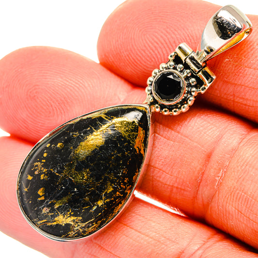 Pyrite In Black Onyx Pendants handcrafted by Ana Silver Co - PD25483