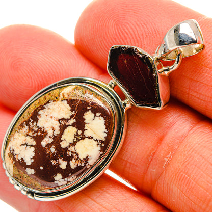 Oval wild horse jasper pendant in sterling silver, with marquise dark red stone top
