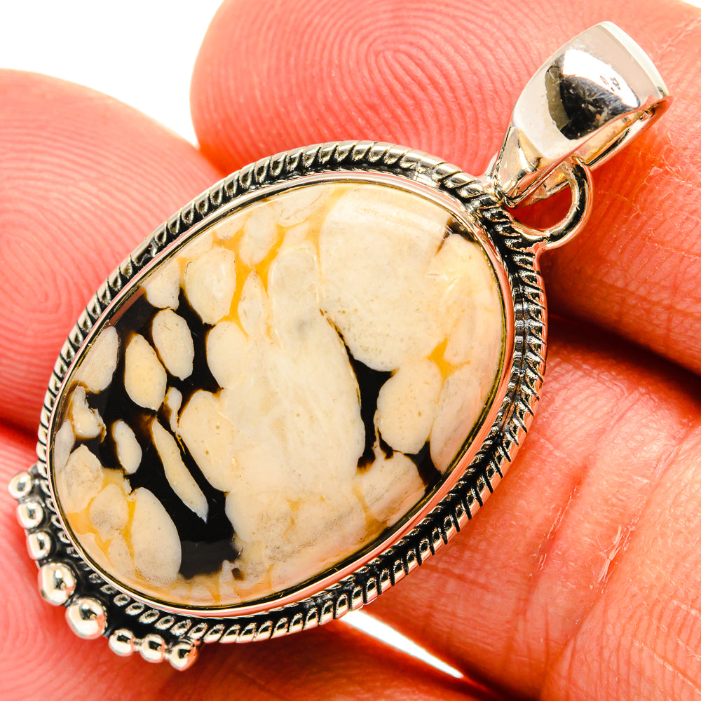 Oval peanut wood jasper pendant, sterling silver oval bezel with ornate edge and bail