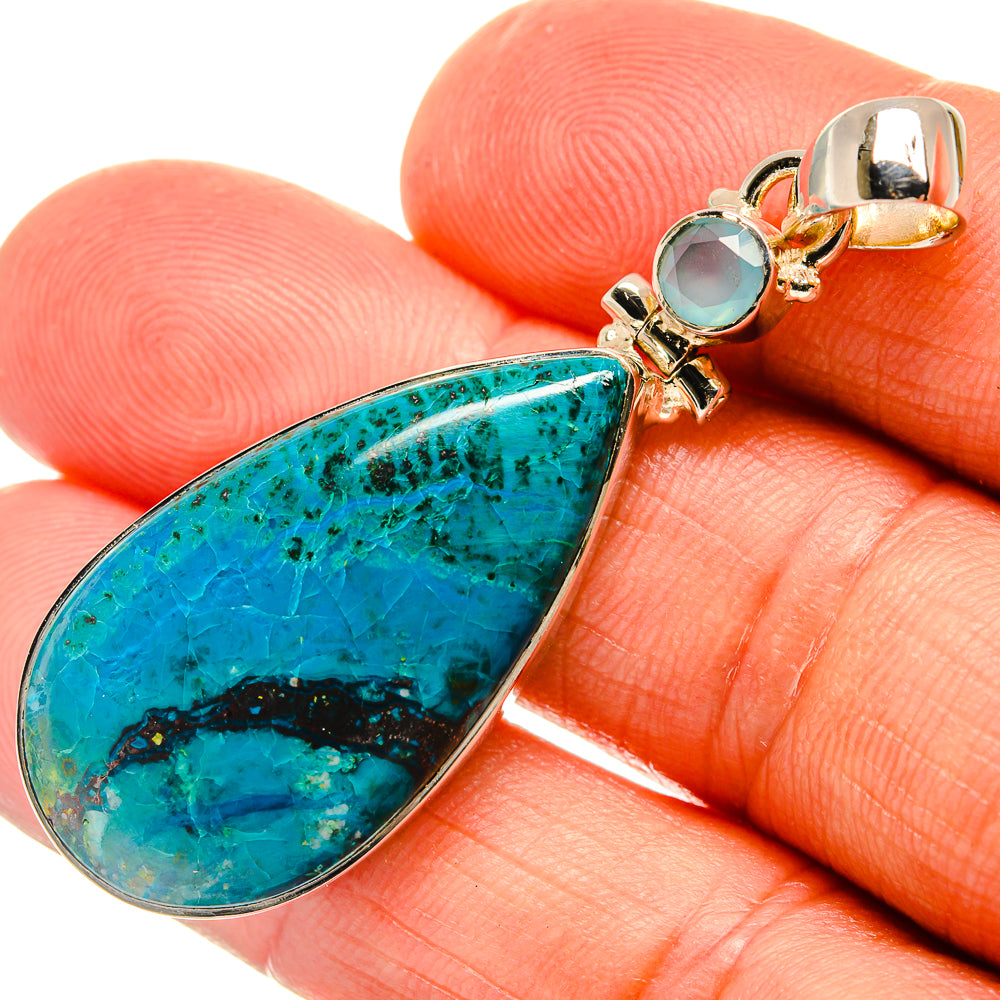 Aqua chalcedony teardrop pendant with 925 sterling silver bail and small accent gemstone