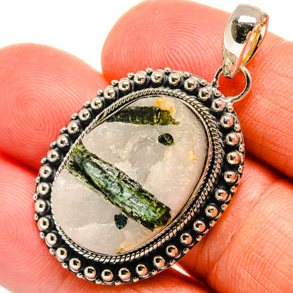 Green Tourmaline In Quartz Pendants handcrafted by Ana Silver Co - PD25723