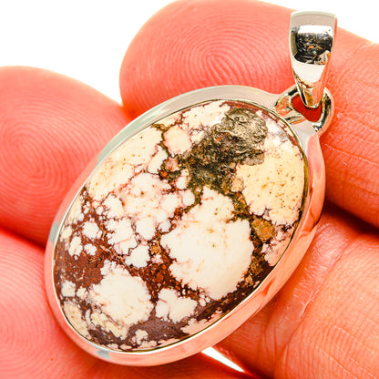 Wild horse jasper oval pendant close-up, 925 sterling silver bezel and loop bail