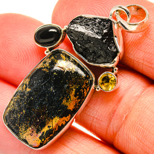 Pyrite In Black Onyx Pendants handcrafted by Ana Silver Co - PD25768
