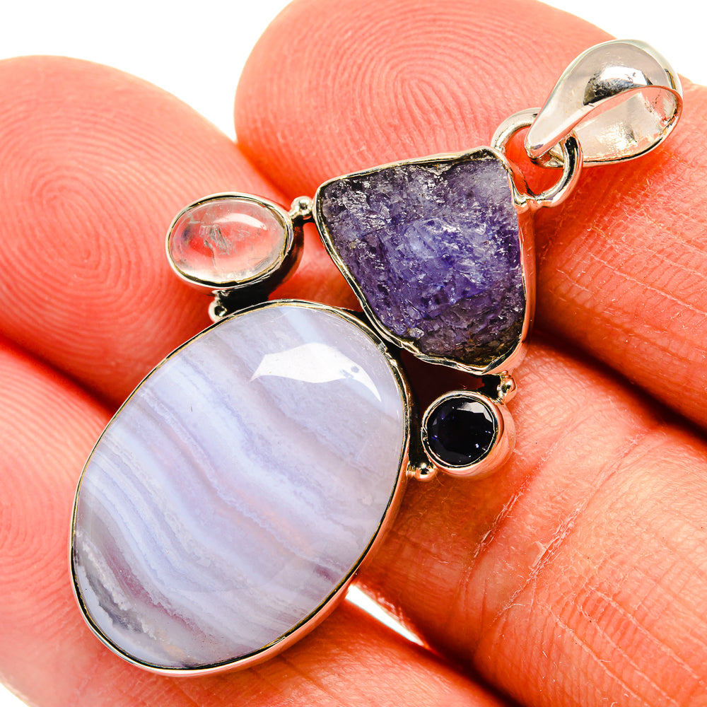 Blue Lace Agate Pendants handcrafted by Ana Silver Co - PD25935