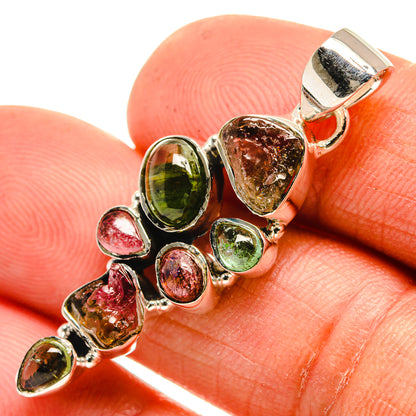 Sterling silver pendant with natural multicolor tourmaline stones and top bail detail