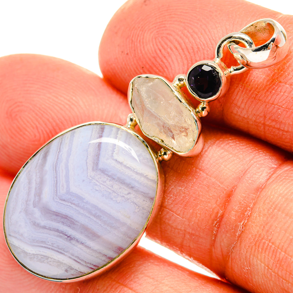 Blue Lace Agate Pendants handcrafted by Ana Silver Co - PD26264