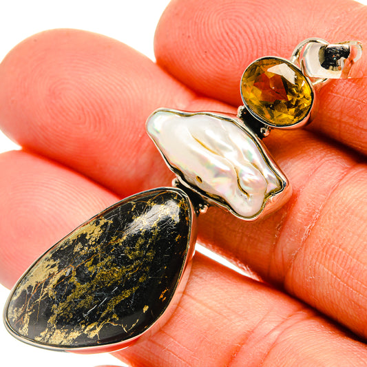 Pyrite In Black Onyx Pendants handcrafted by Ana Silver Co - PD26275