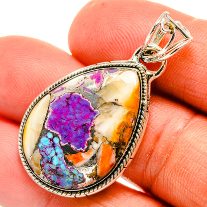 Kingman Pink Dahlia Turquoise Pendants handcrafted by Ana Silver Co - PD26343