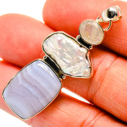 Blue Lace Agate Pendants handcrafted by Ana Silver Co - PD26403