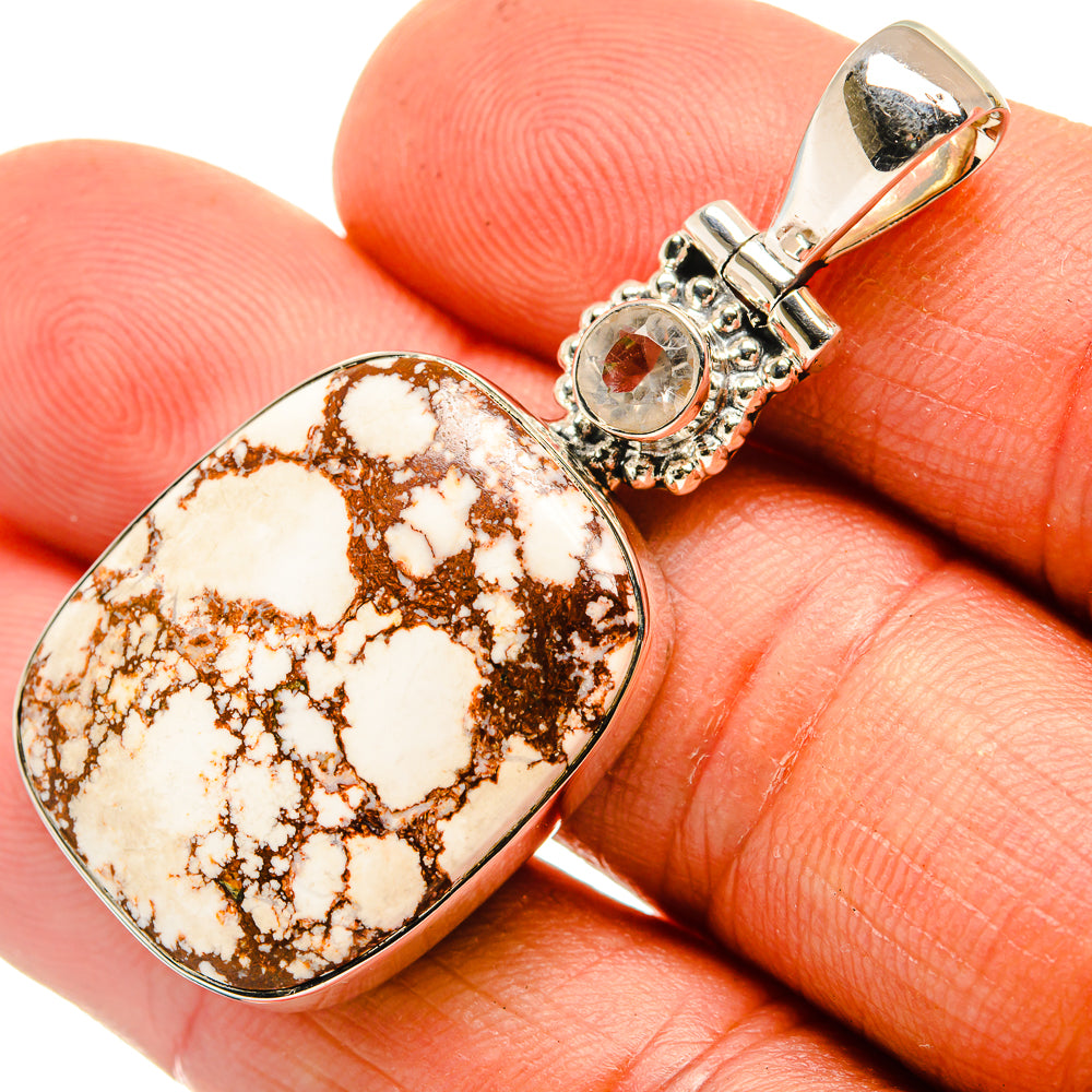 Marquise jasper pendant in 925 sterling silver with white and brown web pattern, bail top