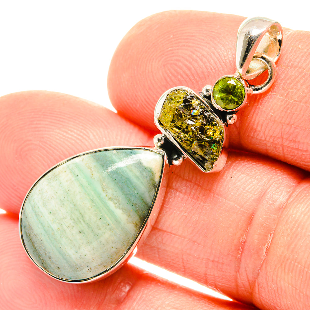 Ocean jasper & peridot sterling silver pendant with oval ocean jasper and round green peridot