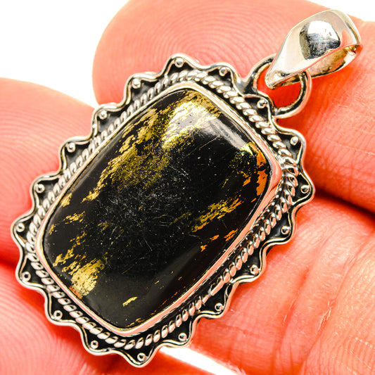 Pyrite In Black Onyx Pendants handcrafted by Ana Silver Co - PD26707