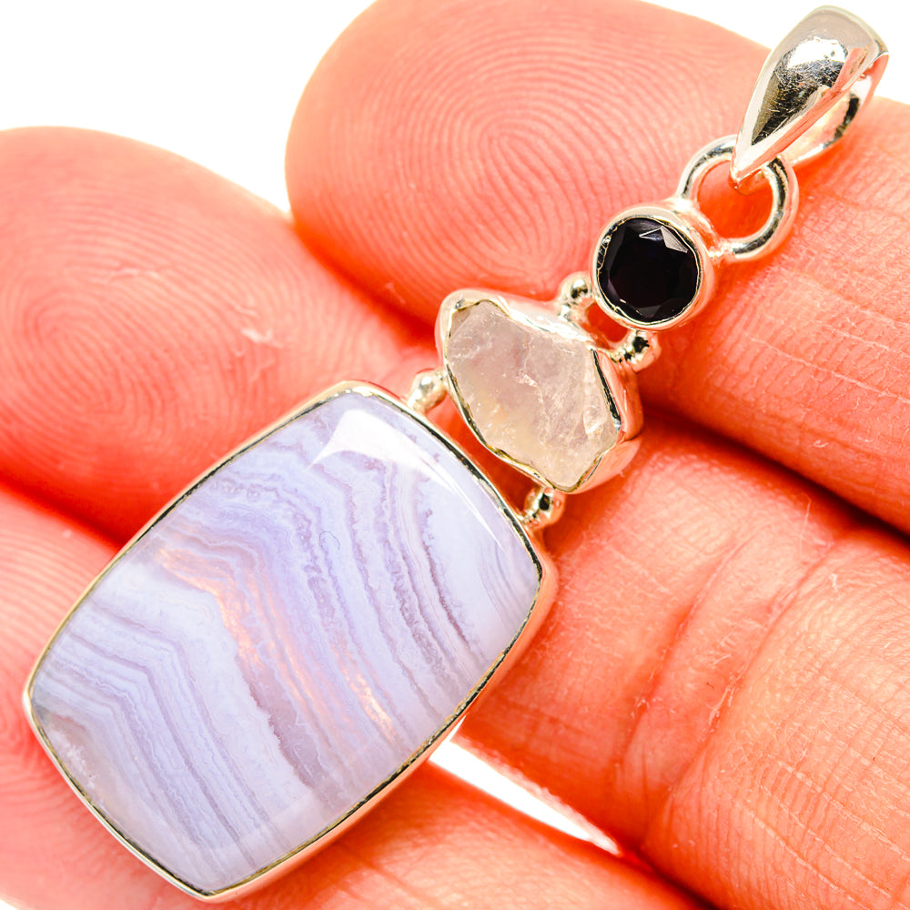 Blue Lace Agate Pendants handcrafted by Ana Silver Co - PD26897