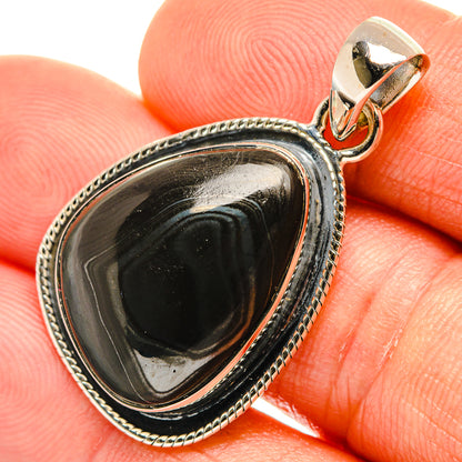 925 sterling silver psilomelane pendant with teardrop dark stone bezel and bail