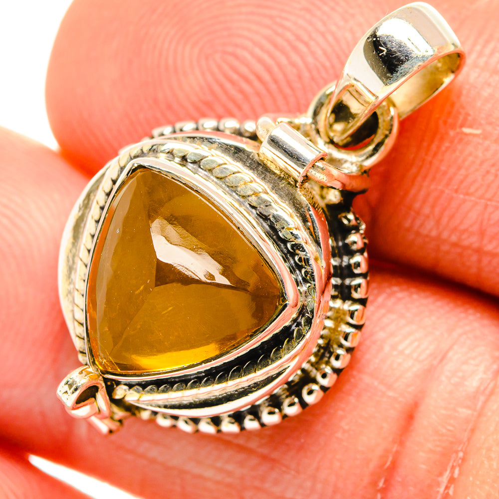 Teardrop natural citrine pendant in 925 silver with beaded bezel and bail