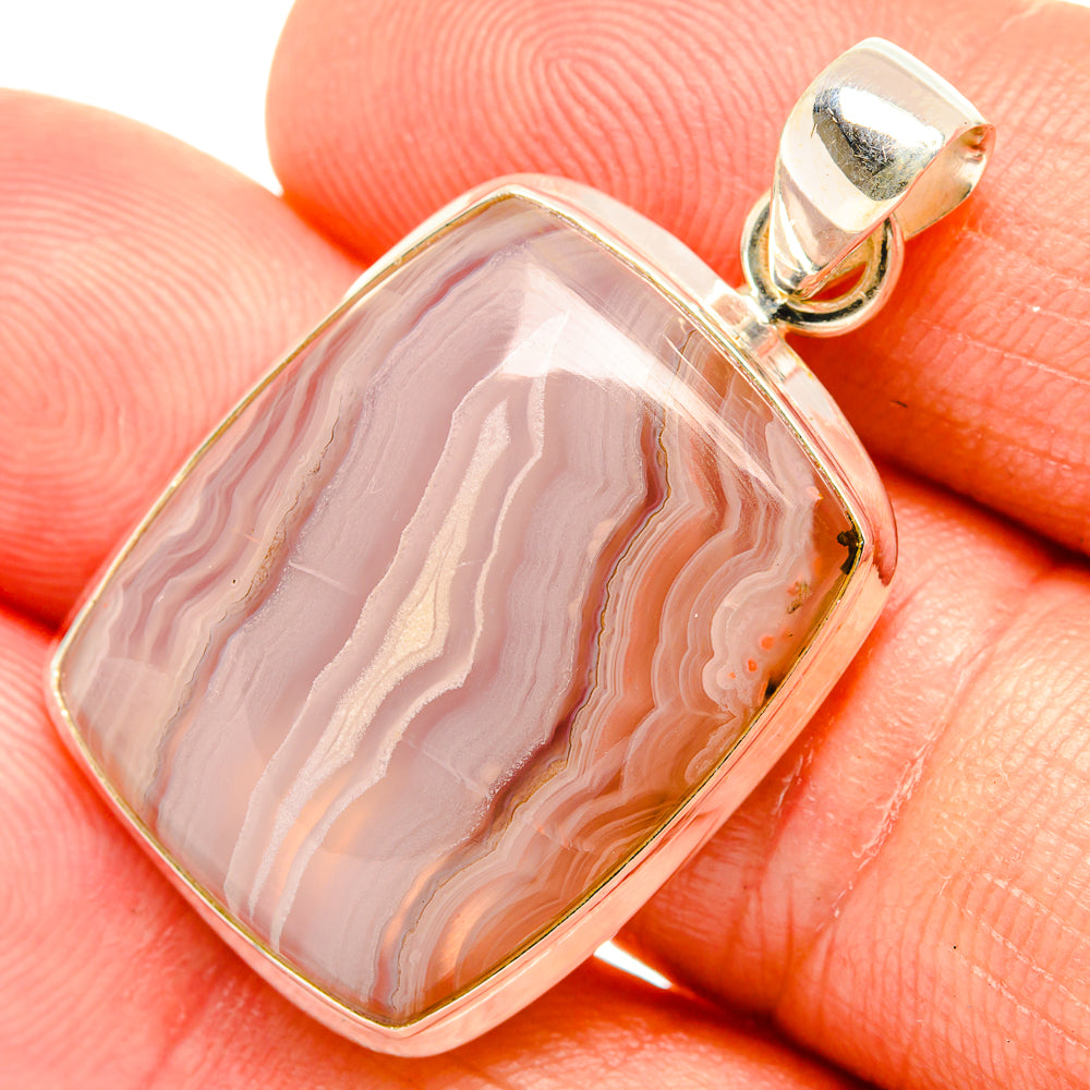 Ocean jasper pendant in square sterling silver bezel with pink and white striped stone