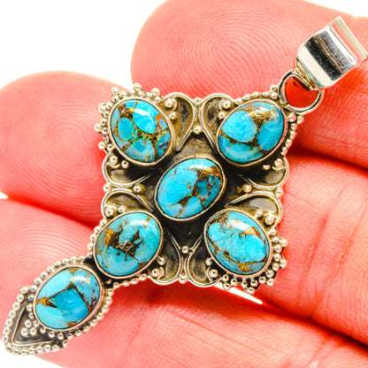 Blue Copper Composite Turquoise Cross Pendants handcrafted by Ana Silver Co - PD27847