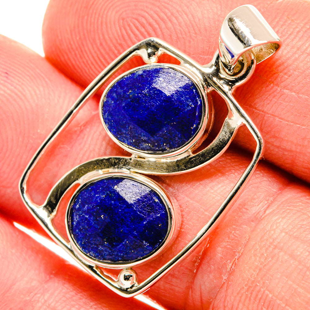 Lapis lazuli pendant, 925 sterling silver with two oval blue stones in open frame
