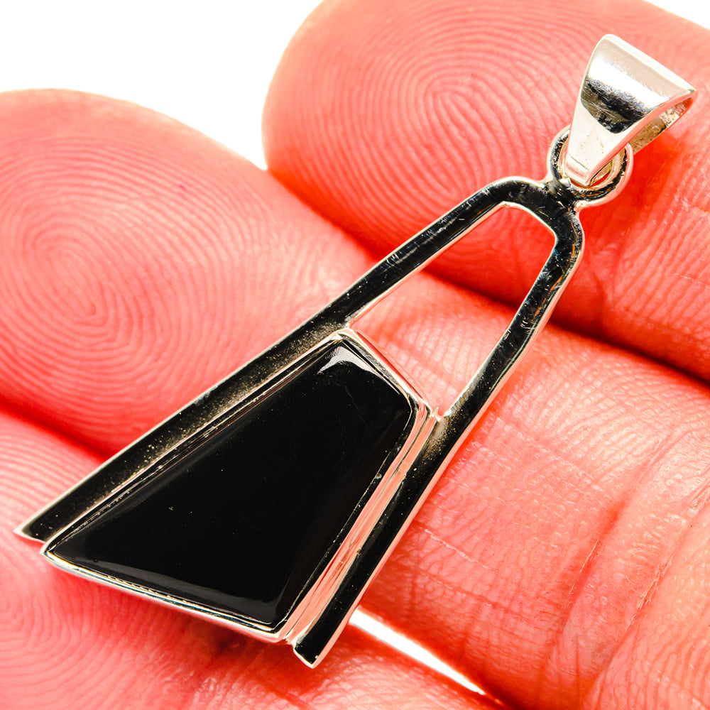 Black onyx square pendant in polished 925 sterling silver frame, top bail