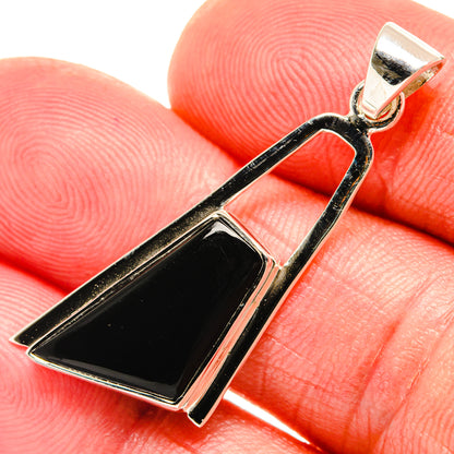 Black onyx square pendant in polished 925 sterling silver frame, top bail