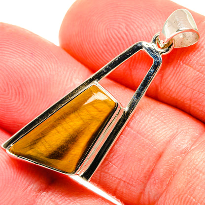 Amber tiger eye pendant in 925 sterling silver with loop bail detail