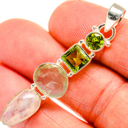 925 sterling silver gemstone pendant: peridot, prehnite, and moonstone ovals