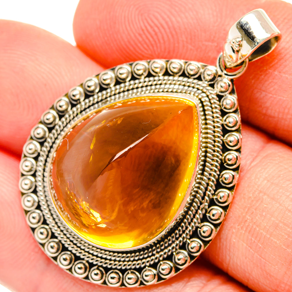 925 sterling silver citrine teardrop sugarloaf pendant with ornate beaded border