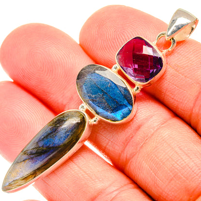 Sterling silver pendant with blue labradorite marquise and faceted purple amethyst charm