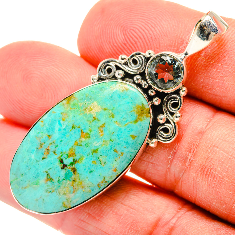 Chrysocolla, Blue Topaz Pendants handcrafted by Ana Silver Co - PD28423