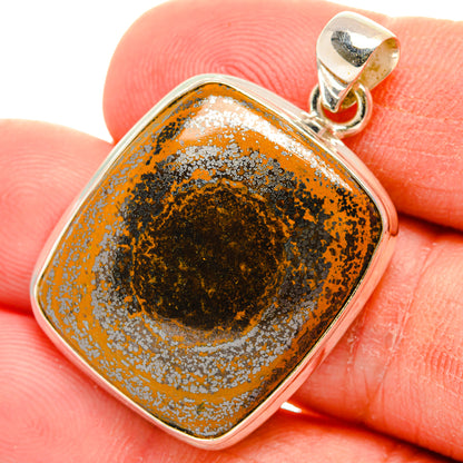 925 sterling silver tiger iron pendant, square orange-black cabochon close-up.