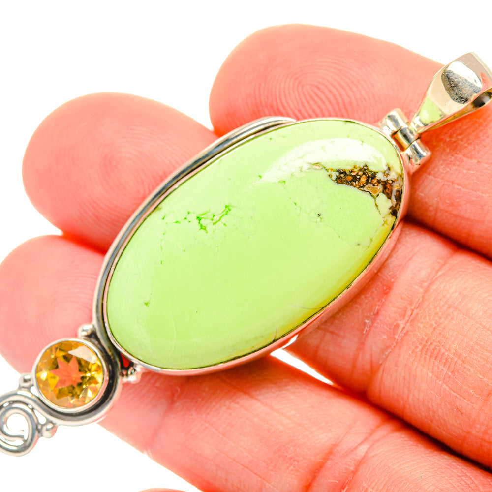 Sterling silver pendant with green chrysoprase oval and round citrine side stone