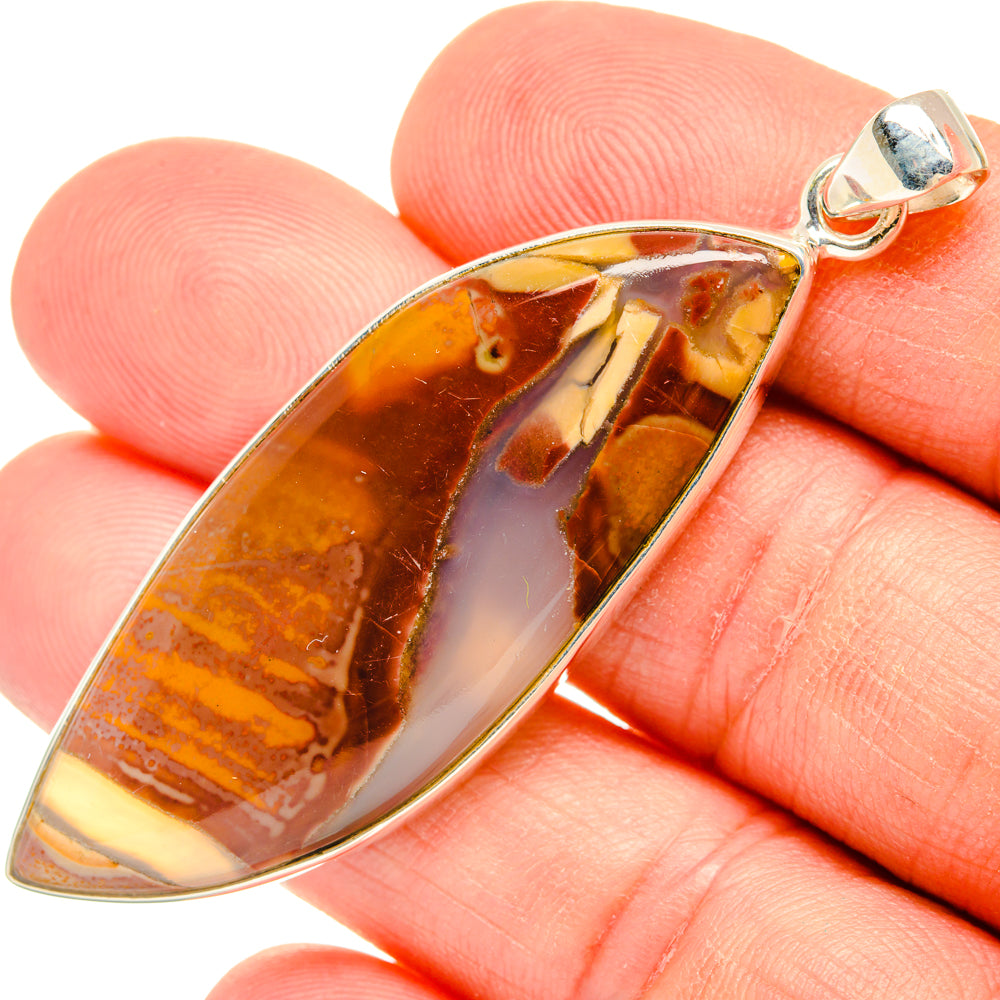 925 sterling silver mookaite pendant with teardrop cabochon, amber and dark brown