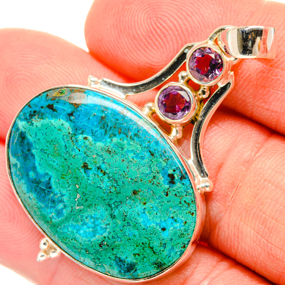 Peruvian Chrysocolla, Amethyst Pendants handcrafted by Ana Silver Co - PD28617