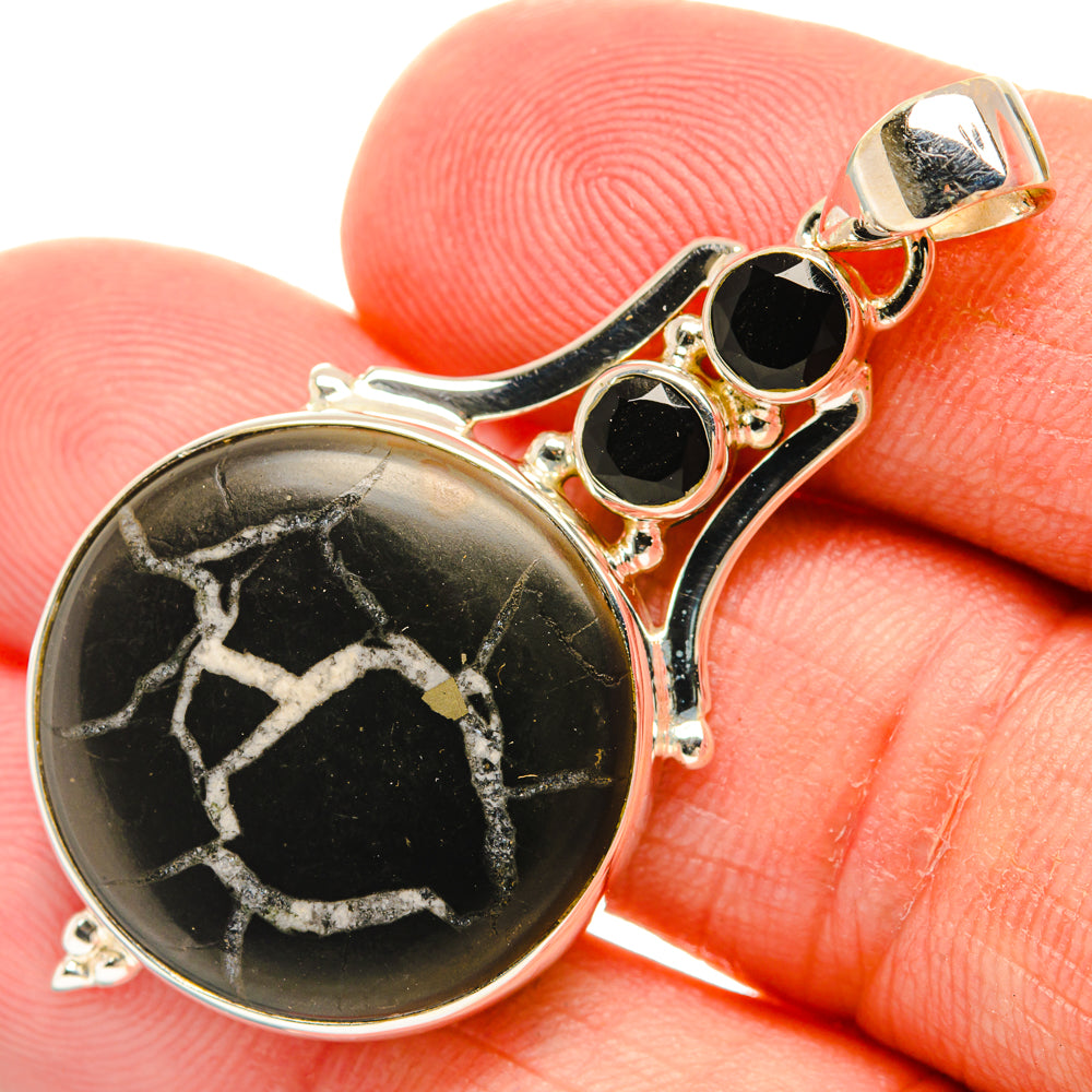 Septarian Geode, Black Onyx Pendants handcrafted by Ana Silver Co - PD28631