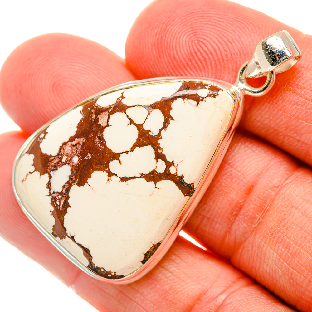 Sterling silver pendant with white and brown wild horse jasper teardrop cabochon