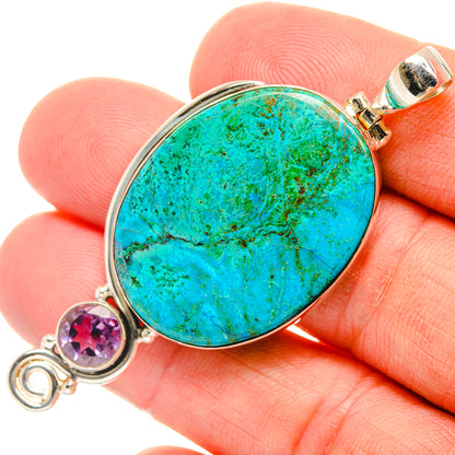 Peruvian Chrysocolla, Amethyst Pendants handcrafted by Ana Silver Co - PD28637