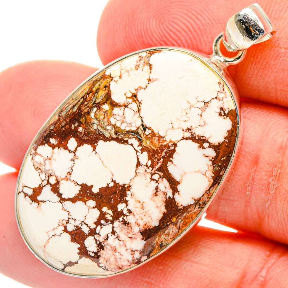 925 sterling silver pendant with oval Wild Horse jasper cabochon, white and brown veining