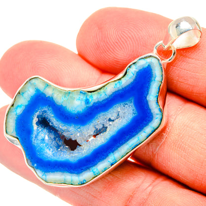 Blue Geode Slice Pendants handcrafted by Ana Silver Co - PD28959