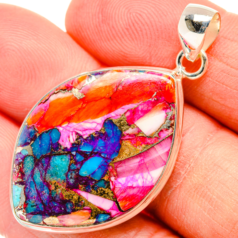 Kingman Pink Dahlia Turquoise Pendants handcrafted by Ana Silver Co - PD28965