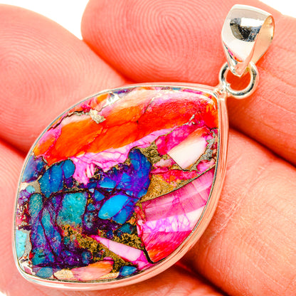 Kingman Pink Dahlia Turquoise Pendants handcrafted by Ana Silver Co - PD28965