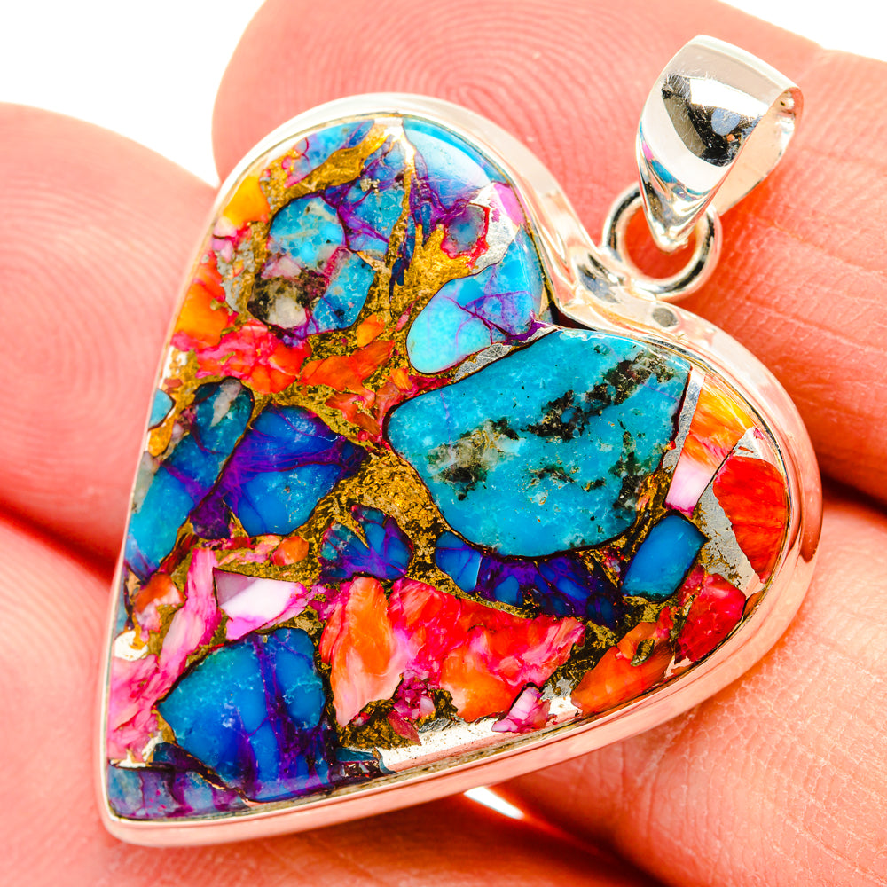 Kingman Pink Dahlia Turquoise Pendants handcrafted by Ana Silver Co - PD28969