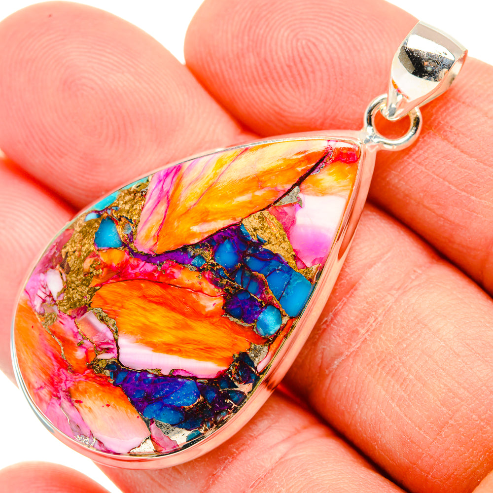Kingman Pink Dahlia Turquoise Pendants handcrafted by Ana Silver Co - PD28971